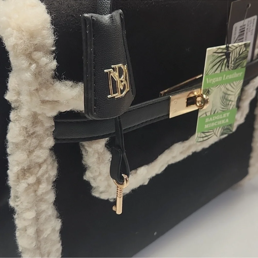 Badgley Mischka Fur Border Satchel Retail $159 NWT - Picture 6 of 12